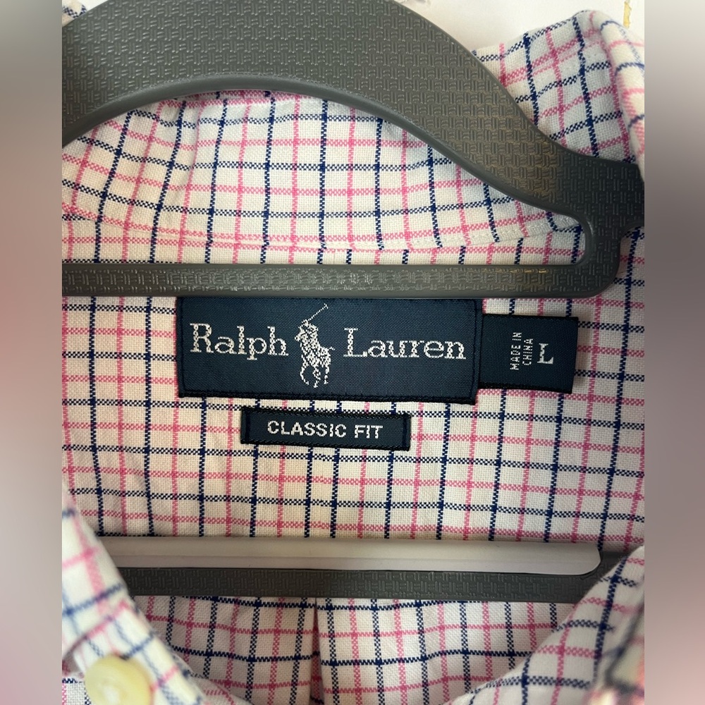 Ralph Lauren men’s classic fit white blue and‎ pink plaid long sleeve button L - Picture 5 of 5